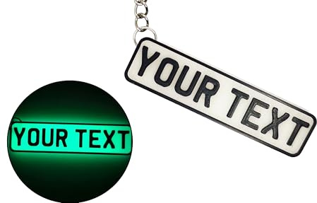 Personalised 3D Number Plate Keyring, Glow in the Dark, Custom Text for Car and Bike