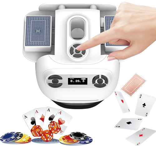 Automatisk kortblandare och återförsäljare, 2-i-1 uppladdningsbar maskin med 2 600 mAh batteri, 360° roterande hantering och blandning för UNO och Texas Hold'em