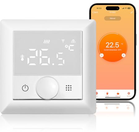KETOTEK Termostato Calefacción WiFi para Suelo Radiante Electrico, Cronotermostato 16A Programable Termostato Ambiente Intellight Compatible con Alexa, Smart Life, Tuya