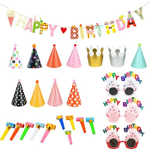 JazRvr Partyhüte Kindergeburtstag, 25-teiliges Set mit Mini Partyhüten für Kuscheltiere, Geburtstagshut, Partyhütchen, für Geburtstagsfeiern, Baby Shower, Klassenaktivitäten und Haustiergeburtstage