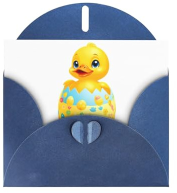 Blaue Grußkarte DLXW Kleine gelbe Ente auf dem Osterei Muster für Weihnachten, Kindergeburtstag, Valentinstag, Hochzeitstag & Partyeinladung