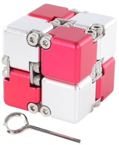 TOPINCN Fidget Plaything Cube för Vuxna, Alloy Mind Challenge Play Item, Stress Ångest Relief Sensory Gadget, ADHD Focuses Tool, DIY Infinite Flip Puzzle Block för Skrivbordet (Rött och Silver)