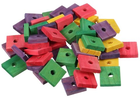 COOPHYA 50 Pieces DIY Wood Chip Parrot Bite Mixed Colors Safe Chewing Bird for Cockatiels Parakeets and Small Parrots Fun Exercise and Skill Development