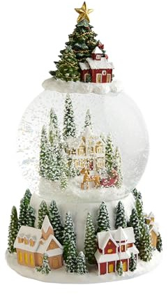 home&you - Schneekugel Jollyville, mit Spieluhr, Weihnachtsdeko, Winterlandschaft, Dekoration für Wohnzimmer, Schlafzimmer, Büro, 23.5x14x14.5 cm - Grün