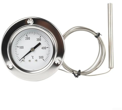 Rehoetom Termómetro de horno de acero inoxidable 0-500 ℃ con sonda larga para calderas, parrilla y estufa de leña, llamada de indicador de temperatura impermeable (tipo brida)