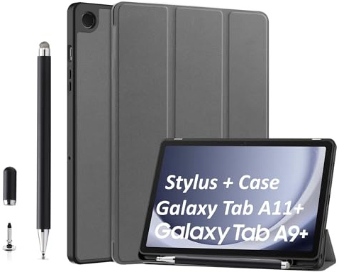 Smart Case + Stylus Pen für Samsung Galaxy Tab A11+ / A9+ 11-Zoll, schlankes Stand Smart Schutzhülle mit Stift für Galaxy Tab A11Plus Tablet, Auto Wake/Sleep (Grau, 11 Inches,Tab A11+/A9+)