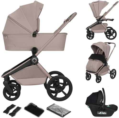 Lionelo Freya Kinderwagen 3 in 1 Kombikinderwagen Reisesystem (0-4 Jahre | bis 22 Kg) faltbarer Babywanne, Sportsitz und Babyschale i-Size 40-87 cm, Federung, PU-Räder, XXL Verdeck UPF50+