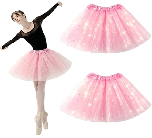 LIUQOBN Tutu Skirts for Women,Pink Tutu Skirt, Elastic 3 Layer Tulle, Sequined Star Design, for Women Ballet Dance Party & Fancy Dress
