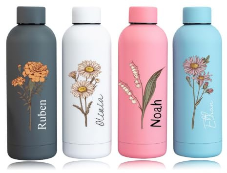 Botella De Agua De Acero Inoxidable Personalizada Con Nombre, Vaso Aislado Con Flor De Nacimiento Personalizado, Regalos For Damas De Honor, Regalo De Cumpleaños For Ella (500 Ml)