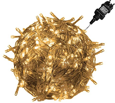 VOLTRONIC LED Lichterkette, IP44, Modell- und Farbwahl, 50 LEDs, Transparentes Kabel, warmweiß