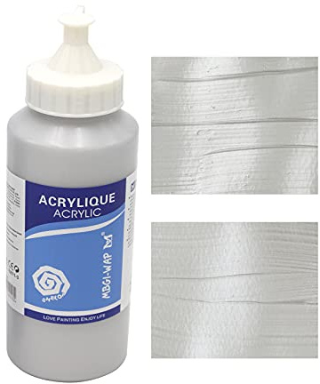 MAGI® Acrylfarbe 500ml – Feine Künstlerfarbe | Hoch pigmentiert, lichtecht & wasserfest | Wasserverdünnbar & mischbar | Für alle Acrylmalerei-Techniken | 24 Farbtöne verfügbar (23 silber, 500 ml)
