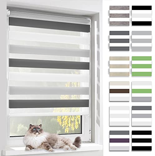 BelleMax Doppelrollo Klemmfix ohne Bohren & mit Bohren, Weiß Grau Anthrazit 85x150cm(BxH), Duo Rollo, Sonnenschutz lichtdurchlässig Blickdicht, Klemmrollo Fensterrollo, Rollos für Fenster und Tür