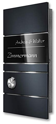 Funkklingel Edelstahl anthrazit inkl. Gravur & Funk-Gong - Aufputz-Türklingel (1 Steckdosen-Empfänger)
