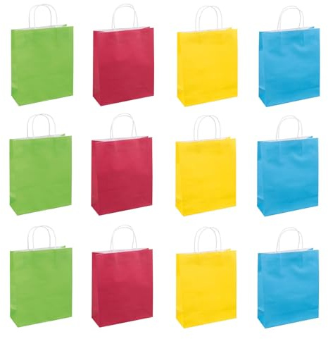DONAU HOME Lot de 12 sacs cadeaux, papier, uni, élégant, papier kraft, anses torsadées, cadeau, pour toute occasion, souvenir, 25 x 30 x 10 cm, uni, lot de 12