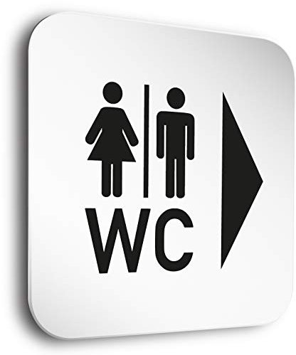 Türschilder24 Aluminium- Türschilder der Extraklasse! • WC rechts • Toilettenschild in der Größe 150 x 150 x 1,5 mm • unsichtbare Abstandhalter verleihen dem Türschild einen Schwebeeffekt