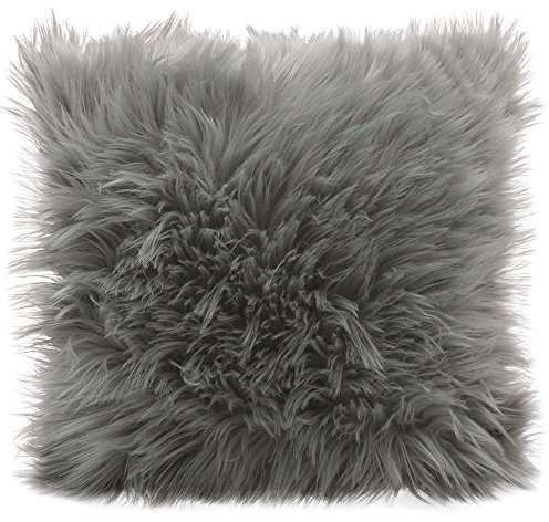 CelinaTex Cuddly Dekokissen 45 x 45 cm grau Langhaar Zierkissen dekoratives Fellimitat Sofakissen Kunstfell Kissen