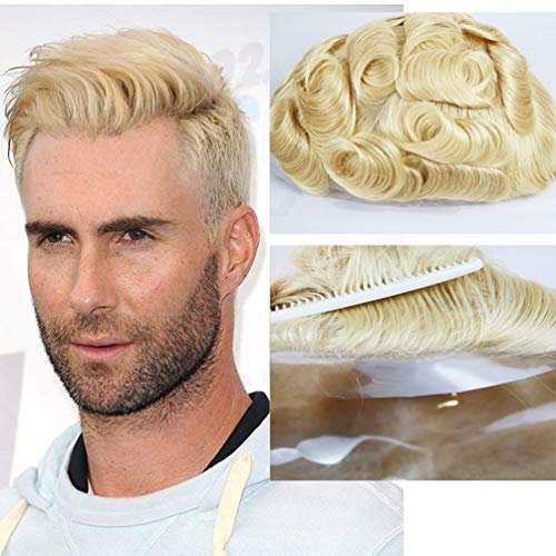 100% Privatsphäre Durable 0,06-0.08mm dünne Haut Menschliches Haar Männer Toupet Toupet Ersatz für Männer Perücke Europäischen Remy Haar 613 Blonde Farbe 10 x 8