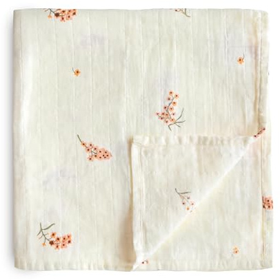 mushie Puckdecke aus Musselin für Babys | Geburt 0-3 Monate | Bio-Baumwolle | Babyschlafsack | vorgewaschen | Empfangsdecke | hergestellt in Dänemark | Flowers