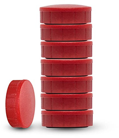 MAUL Magnet MAULsolid - Rot, Rund, Ferrit, Haftmagnet, Magnet, Utility Magnet, 8er Pack, Ø 20 x 7,5 mm, 300 g, Stabil, Komfortabel, Modernes Design, Bruchsicher, Lackiert, Vielfältig