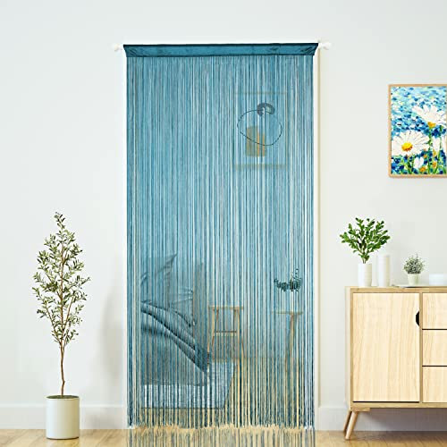 Cortina de cuerdas para puerta, cortinas de puerta, estilo bohemio, hippie, decoración de patio, para dormitorio, pared, ventana, armario, cocina, sala de estar, color azul turquesa, 100 x 200 cm