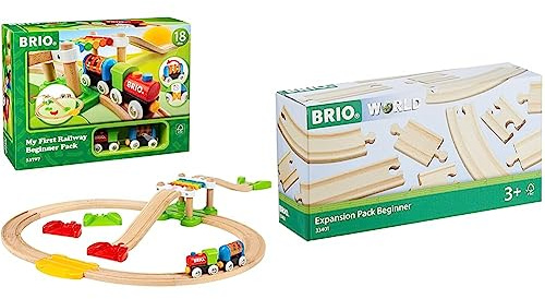 BRIO World 33727 Mein erstes Bahn Spiel Set & World 33401 Kleines Schienensortiment - 11 Schienen aus Buchenholz Holzeisenbahn - Empfohlen für Kinder ab 3 Jahren