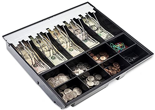 Volcora Cash Drawer Tray - 14.1 x 13 x 2.5 Inch Cash Register Insert - 5 Bill / 8 Coin Replacement Cash Tray - Stainless Steel Currency Compartment - For 16” Cash Registers with Fully Removable Tray