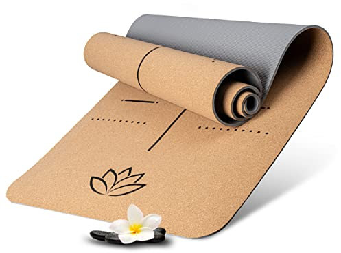 Wellax Yogamatte Kork - 100% natürliche Yogamatte rutschfest [185x66x0,6 cm] - Besonders dick & schadstofffrei - Sportmatte inkl. praktischem Tragegurt