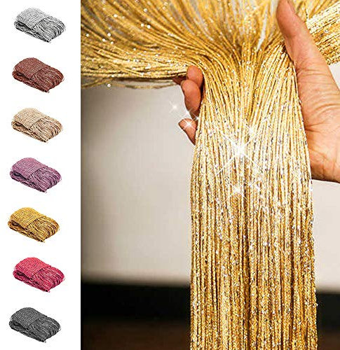 Cutefly Mnixy Cortina de Hilos de 100 x 200 cm, Aspecto metálico, Color Liso, para Cortina de Insectos o Separador de Habitaciones (Dorado)