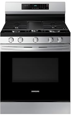 Samsung 6.0 Cu. Ft. Smart Freestanding Gas Range with 18K BTU Dual Ring Power Burner and Self Clean, Stainless Steel, NX60A6311SS/AA