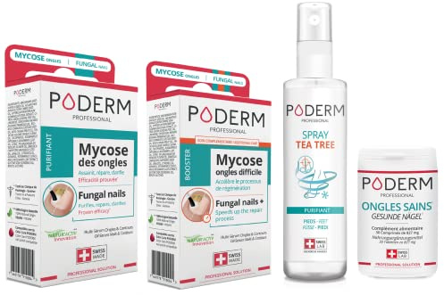 PODERM - LOT 4 PRODUITS | KIT PROFESSIONNEL TRAITEMENT MYCOSE ONGLES - Soin complet Pied/Main - Facile et Rapide - Swiss Made
