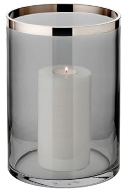 EDZARD Windlicht Zeus (H 25 cm, Ø 18 cm), Dunkles Kristall mit Platinrand | Rauchglas nimmt der Flamme die Härte, das Licht blendet nicht · von Hand geblasen, jedes Stück ein Unikat