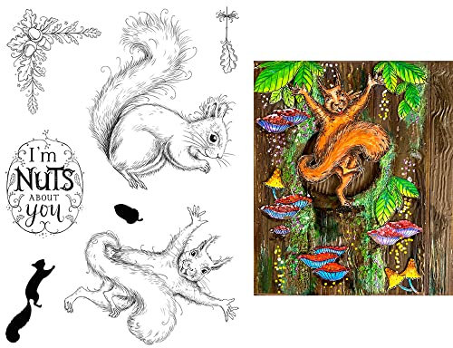 Silikonstempel mit Eichhörnchen, Nüssen, Tannenzapfen, für Kartenherstellung, Tiere, Prägung, klare Gummi-Stempel, Stempel für DIY, Scrapbooking, Papierbasteln, Kunsthandwerk, Scrapbooking, Zubehör,