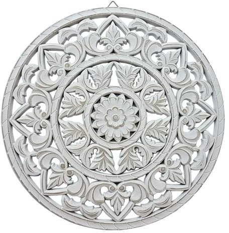 Wandornament weiß Shabby Ornament Wanddeko Holzbild Holzornament (Ø 35 cm)