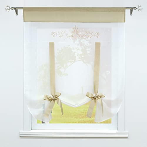 SCHOAL Raffrollo mit Tunnelzug Transparente Raffgardine Modern Bindegardine Küche Gardinen Leinen 1 Stück BxH 80x140cm Beige