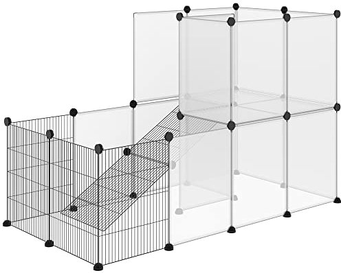 PawHut Freigehege für Kleintier DIY 2-stöckig Meerschweinchen Gehege Welpenauslauf Kleintiergehege Freilaufgehege für Kleintier Verformbar Erhöhbar Metall Kunststoff Schwarz 140 x 70 x 90 cm