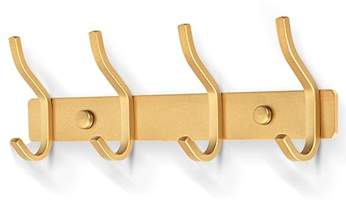 MEIJO Garderobenhaken Edelstahl, Hakenleiste Kleiderhaken Wand mit 4 Haken, Garderobe Garderobenleiste Wandgarderobe für Schlafzimmer Bad Küche (Golden, 4 Haken)