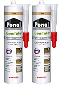 Ponal Parkett & Laminat Fugenfüller Eiche, elastische Fugenmasse für Anschluss- und Dehnungsfugen, lösemittel-, wasser- und silikonfreie Dichtmasse, 2x280ml Kartusche