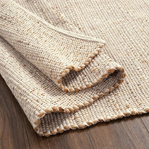 GRUHUM Jute Cotton Area Rug 8'x10' ft Large Hand Woven Natural Farmhouse Rug for Living Room, Bedroom Kitchen - Rustic Vintage Bohemian Eco-Friendly Carpet Home Décor 8x10 ft Natural Boho Rug