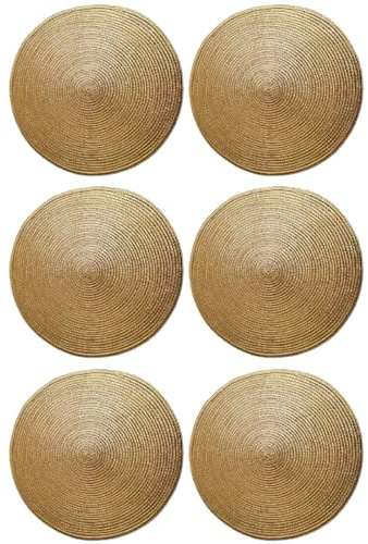 AC - Pack de 6 Salvamanteles de plástico Redondo Metalizado, Reutilizable, Mantel Individual, Alfombrilla de Mesa, Adornos Festivos, Navidad (Dorado, Ø 38 cm).