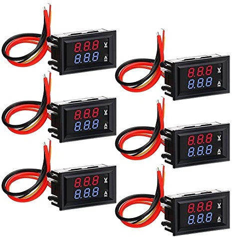 Bahderaus 6 Uds VoltíMetro Digital AmperíMetro DC 100V 10A Azul Rojo LED Medidor de Voltaje de Corriente Probador Panel de Pantalla Dual para AutomóVil