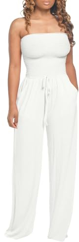 RMBLYfeiye Hosenanzug Damen Festlich Elegant Overall Damen Festlich Maleroverall Einweg Tube Top Sexy Jumpsuit Mit Taschen Straight Leg Hosenanzug Jumpsuit Kurz (Weiß, S)