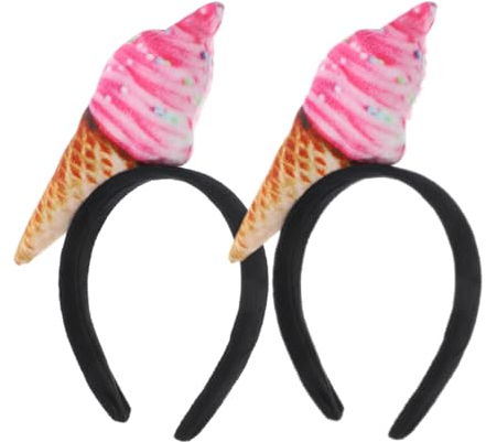 Mikinona Eiscreme Stirnband Eistüten Kopfschmuck 2 Stück Stoff Rutschfestes Design Geeignet für Gesichtsreinigung Make Up Kostümpartys Lustiges Haarband für Frauen Party Accessoire Rosa