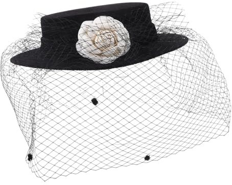 Schwarzer Fascinator mit Schleier und Breiter Krempe aus Samt, 1 Stück