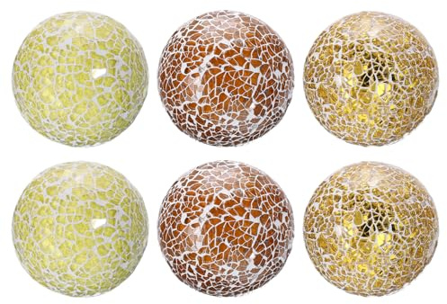 sourcing map 6Pcs Decorative Glass Balls 6cm Orbs Centerpiece Balls Mosaic Glass Ball Sphere for Decor Bowls Vases Dining Table Party, Gold Tone, Light Yellow, Brown