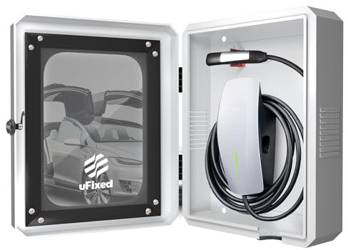 Ufixed Scatola Bianca per Wallbox 7,4 kW Tipo 2 - Uso Esterno, Resistente a Pioggia e Neve, con Finestra Trasparente e Serratura, per colonnina e Cavo Ricarica Auto elettrica Tesla