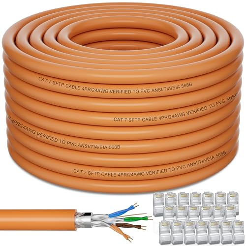 Soibke Câble Ethernet Cat 7 RJ45 Blindé Extérieur 120m - Haute Vitesse S/FTP 10Gbit/s - Câble LAN Gigabit Anti-interférence Pour Router, Modem