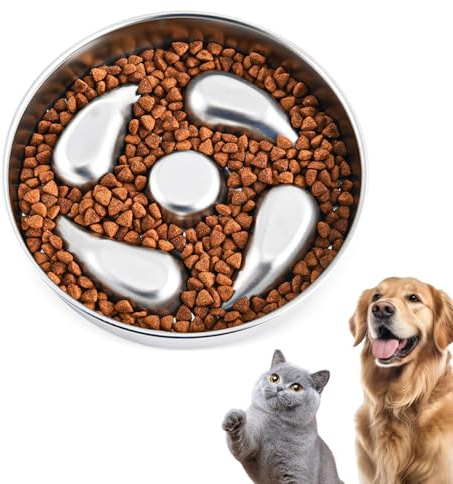 Hundenapf Edelstahl, Slow Feeder Dog Bowl, Ø 21cm, Anti Schling Futternapf rutschfest Antischlingnapf für Hunde zur Entlastet die Verdauung, Anti Blähungen