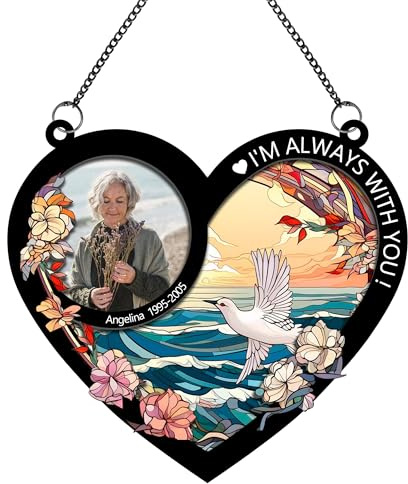 Custom Photo I'm Always With You Memorial Suncatcher,Personalized Name Date Window Hanging Ornament,Sympathy Remembrance Gift for Family Members
