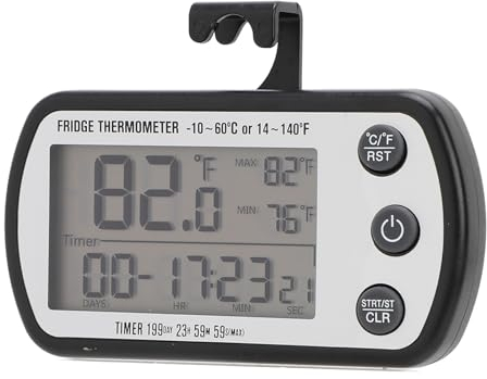 Digitales Kühlschrank-Thermometer, IPX4 Wasserdichtes Kühlschrank- und Gefrierschrank-Thermometer, Thermometer-Kühlschrank mit Großem LCD-Display, -10–60 ℃