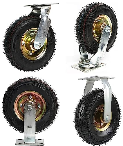 JINFEUGE Schwerlast-Ersatzrollen Aus Gummi, Pneumatische Lenkrolle, 6/8/10 Zoll,/Fi*Ed+Swivel/150Mm/6In